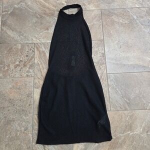 NWT PrettyLittleThing‎ Black Textured Sheer Halter Backless Bodycon Mini Dress 4